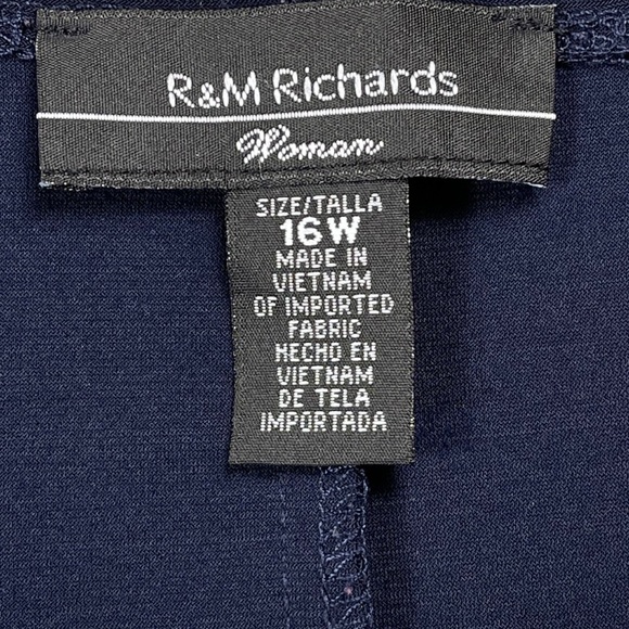 R & M Richards Size 16W Navy Blue Sleeveless Flyaway-Airbrush Necklace Dress EUC - Picture 13 of 14